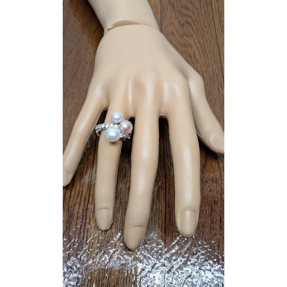Womens Silver Faux Pearl Cubic Zirconia Cocktail Ring Size 8 New Fashion Jewelry